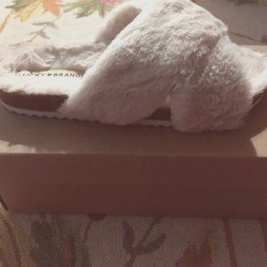 NEW Lucky Brand Marana Criss Cross Fur Slipper Sandals - Cream - Size 8
